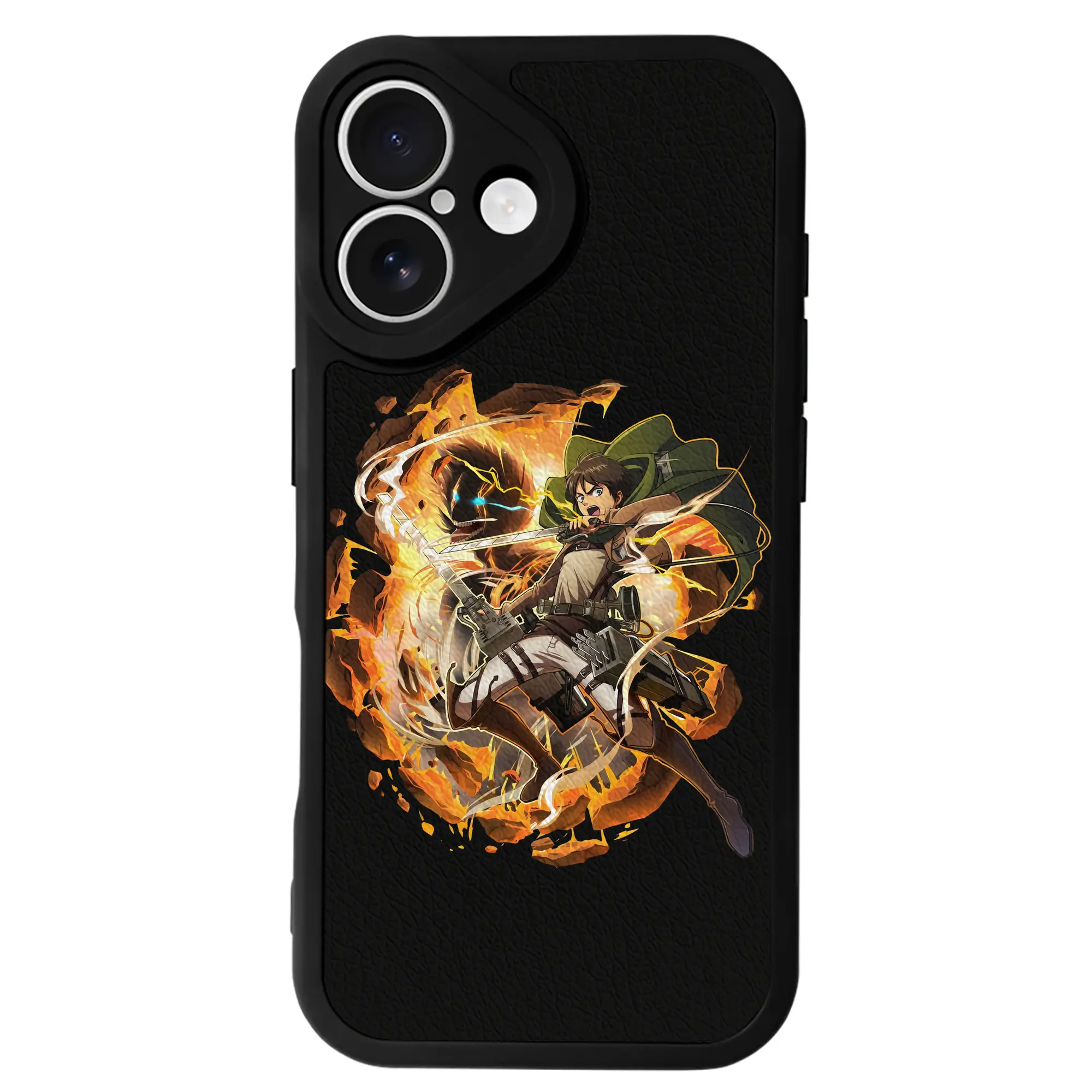 進撃の巨人 グッズ エレン・イェーガー - IPhone 16シリーズ対応 ・ シリコンスマホケース ・ レザー調 ・ 高精度フィット ・ 耐衝撃 ・ ワイヤレス充電対応 ・ 精密カット